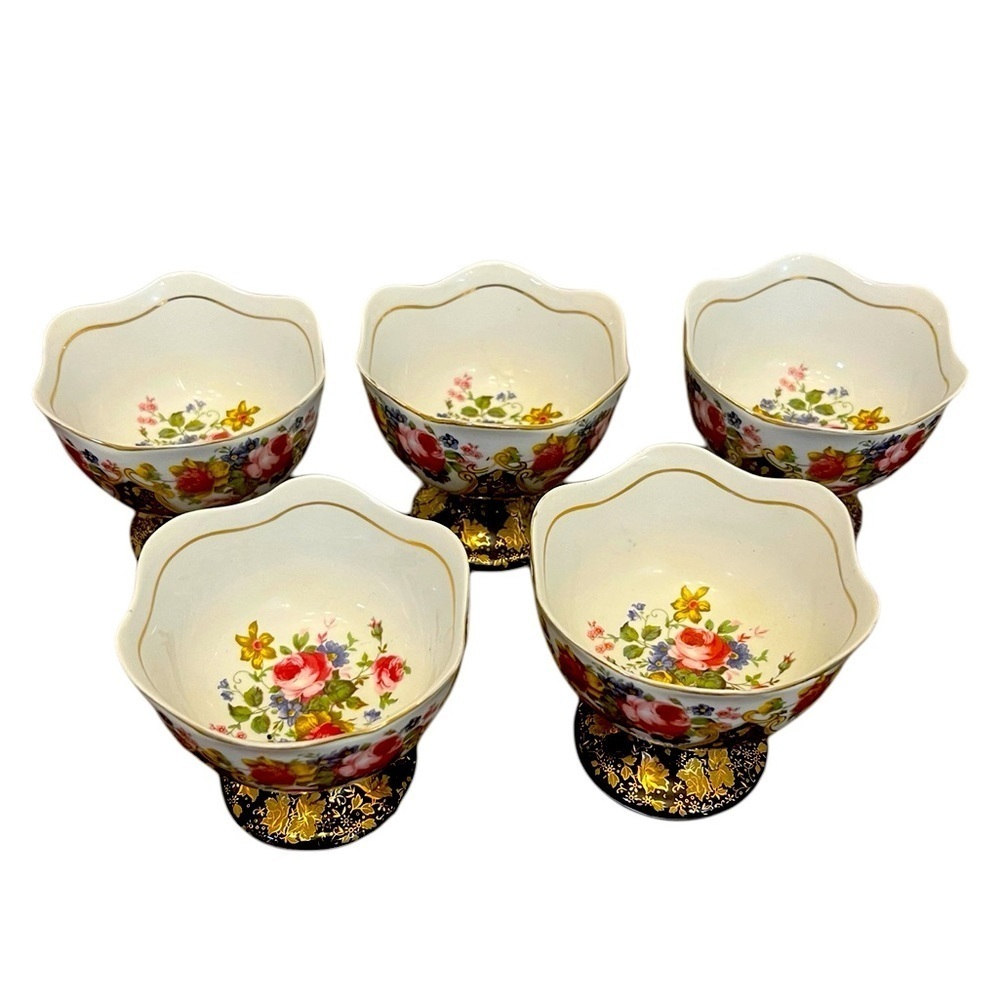 CZECH M.Z 1794 THUN 24ct GOLD plated fine pedestal bowel set of 5 - Picture 4 of 5